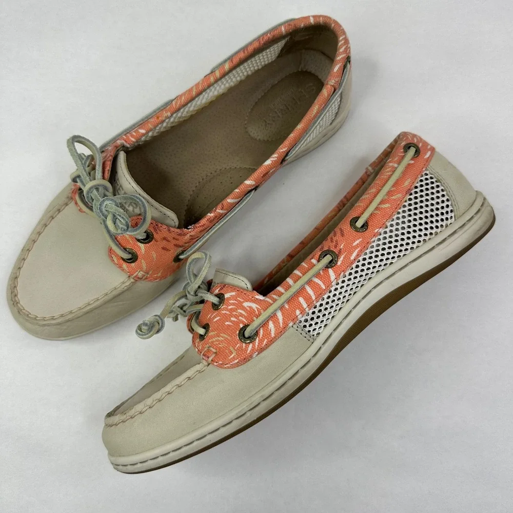 Sperry Womens Firefish Ivory Coral Boat Shoes 8.5 M‎ Leather Mesh